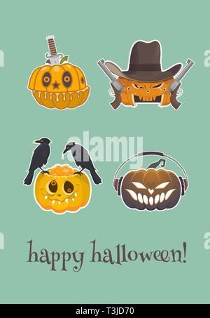 L'ensemble de super citrouilles isolé sur un fond vert. divers champ d'application. Le concept est happy Halloween. Illustration de Vecteur