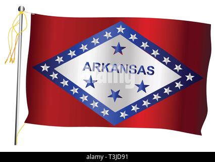 L'état de l'Arkansas drapeau d'État des États-Unis contre contre un fond blanc. Illustration de Vecteur