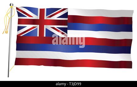 L'état d'Hawaï drapeau d'État des États-Unis contre l'ensemble sur un fond blanc. Illustration de Vecteur