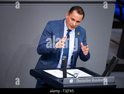 Berlin, Allemagne. 10 avr, 2019. Tino Chrupalla (AfD) parle à la session plénière du Bundestag allemand. Dpa : Crédit photo alliance/Alamy Live News Banque D'Images