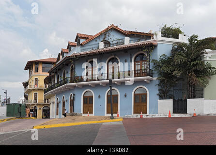 Belle maison historique façade dans Casco Viejo Panama city Banque D'Images