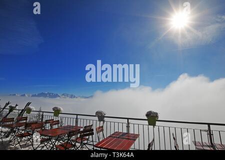 Vue depuis la station de montagne le Laberbergbahn, Oberammergau, à Saint-Luc, à l'arrière-plan les montagnes, Bavaria, Germany, Europe Banque D'Images