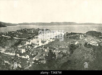 Vue aérienne du port, Bergen, Norvège, 1895. Créateur : Inconnu. Banque D'Images