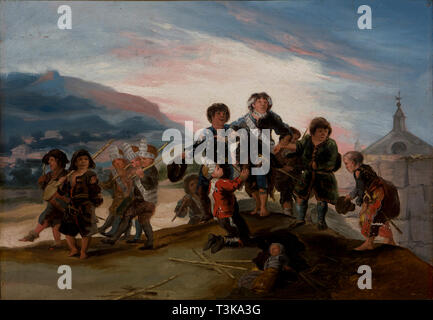 Enfants jouant des soldats (Niños soldados jugando un), 1786. Organisateur : Goya, Francisco de (1746-1828). Banque D'Images