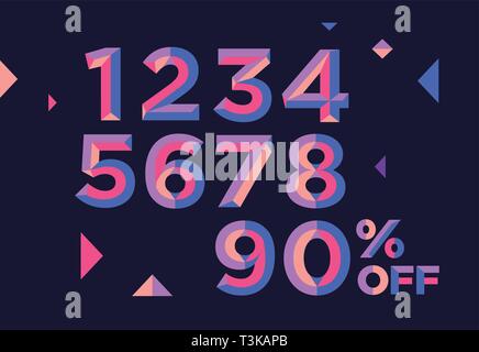 0, 1, 2, 3, 4, 5, 6, 7, 8, 9 l'alphabet numéral.  % Sur le prix de vente, arrière-plan. Colourfull triangle polygonale lettre. Eps10. Numéro isolé du vecteur Illustration de Vecteur