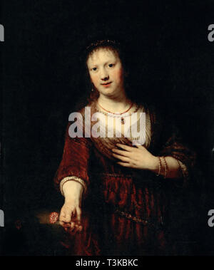 Saskia avec la fleur rouge, 1641. Créateur : Rembrandt van Rhijn (1606-1669). Banque D'Images