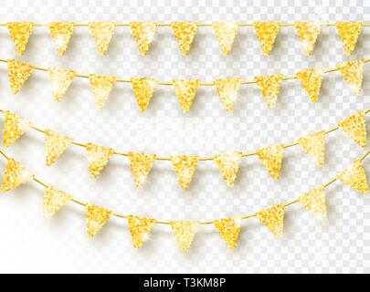 Glitter Gold drapeaux de parti isolé, lot de 4 Illustration de Vecteur