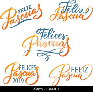 Feliz Pascua typographie set. Pâques à l'espagnol. Мodern imprimer lettrage calligraphie vecteur, éléments de conception. Pour la publicité, affiche, flyer, bannière Illustration de Vecteur