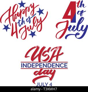 4 juillet jeu d'impression graphique, typographie, lettrage, calligraphie, USA independence day celebration texte, logo, rédaction des annonces, des bannières, flyer Illustration de Vecteur