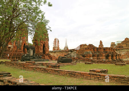 Reste assis et incroyable de Bouddha Images à Wat Mahathat Temple, Parc historique d'Ayutthaya, Thaïlande Banque D'Images