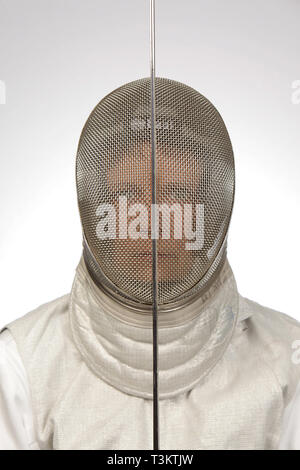 Close-up wearing mask de Team USA, 2019 L'escrimeur en fauteuil roulant © Katharine Andriotis Banque D'Images