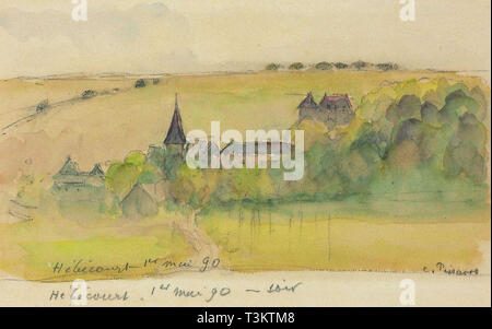 Camille PISSARRO (1830 - 1903) Paysage Aquarelle Hbcourt - Collection Privée 1890 Banque D'Images