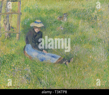 Camille PISSARRO (1830) 1903 Paysanne assise et Chevres - Collection Privée 1884 Banque D'Images