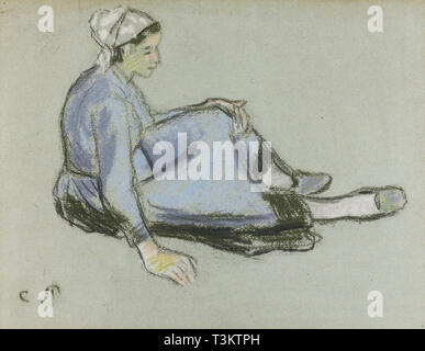 Camille PISSARRO (1830) 1903 Paysanne assise Pastel - Collection Privée 1890 Banque D'Images