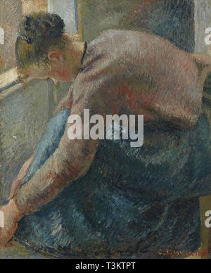 Camille PISSARRO (1830) 1903 Paysanne attachant son soulier - Collection Privée 1885 Banque D'Images