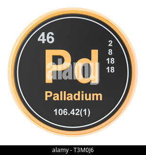 Palladium Pd élément chimique. Le rendu 3D isolé sur fond blanc Banque D'Images