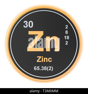 Zn Zinc Élément chimique. Le rendu 3D isolé sur fond blanc Banque D'Images