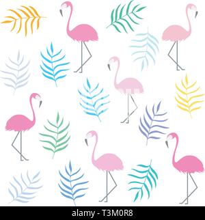 Flamingo Tropical motif. Flamant rose et de feuilles colorées. Impression d'été Illustration de Vecteur