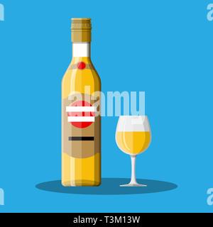 Bouteille de rhum avec verre. Boire de l'alcool du rhum. Vector illustration style de télévision Illustration de Vecteur