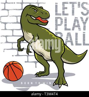 Illustration vecteur de dinosaures et slogan cool pour t shirt design. Tyrannosaure jouant au basket-ball. Athletic graphic tee Illustration de Vecteur