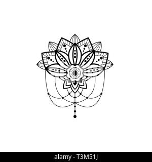 Mehendi design mandala fleur avec pendentif suspendu vecteur illustration découpe détails. Illustration de Vecteur