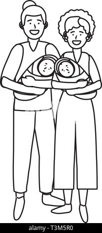 Babys couple avatar personnage noir et blanc vector illustration graphic design Illustration de Vecteur