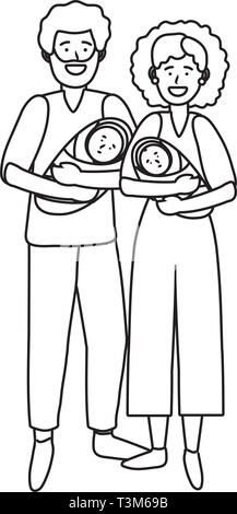 Babys couple avatar personnage noir et blanc vector illustration graphic design Illustration de Vecteur