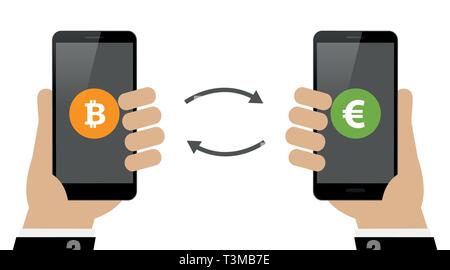 Change de l'euro et bitcoin concept de mobile banking technology cryptocurrency vector illustration EPS10 Illustration de Vecteur