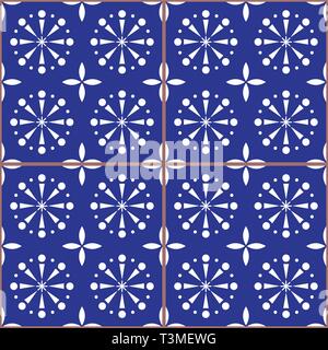 L'espagnol ou portugais vecteur carreaux bleu marine motif carreaux Azulejos - conception sans couture Illustration de Vecteur