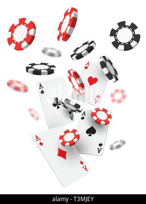 Battant ou 3D réaliste des jetons de casino et de cartes d'as Illustration de Vecteur