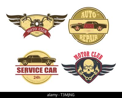 Vieille voiture, moto services de réparation, les icônes de garage Illustration de Vecteur