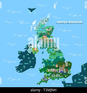 Angleterre, Royaume-Uni plan avec des sites célèbres Illustration de Vecteur