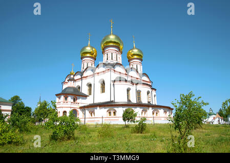 Vue sur la cathédrale de l'icône de la Mère de Dieu dans l'Valdaisky Iverskaya Iversky Svyatoozersky monastère sur l'après-midi de juillet ensoleillé. Novgorod re Banque D'Images