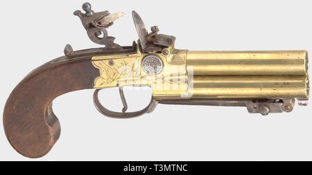 Les petites armes, pistolets, double pistolet à silex avec baïonnette contacteur, calibre 11 mm, Sharp et Pitt, en Angleterre, vers 1800, Additional-Rights Clearance-Info-Not-Available- Banque D'Images