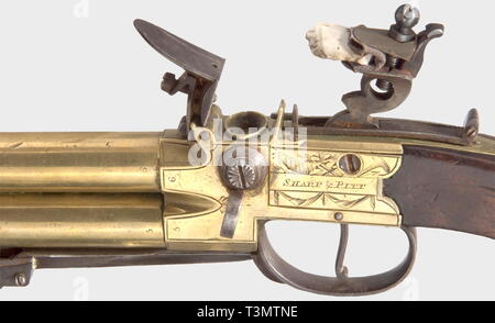 Les petites armes, pistolets, double pistolet à silex avec baïonnette contacteur, calibre 11 mm, Sharp et Pitt, en Angleterre, vers 1800, Additional-Rights Clearance-Info-Not-Available- Banque D'Images