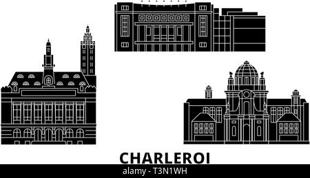 Belgique, Charleroi télévision billet skyline set. Belgique, Charleroi ville noire, symbole d'illustration vectorielle, les sites touristiques, sites naturels. Illustration de Vecteur