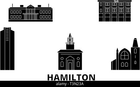 Hamilton, Canada voyage télévision set skyline. Canada, Hamilton ville noire, symbole d'illustration vectorielle, les voyages touristiques, monuments. Illustration de Vecteur