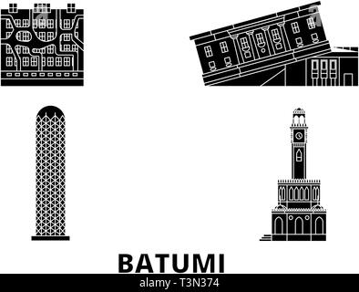 La Géorgie, Batumi télévision billet skyline set. La Géorgie, Batumi ville noire, symbole d'illustration vectorielle, les sites touristiques, sites naturels. Illustration de Vecteur