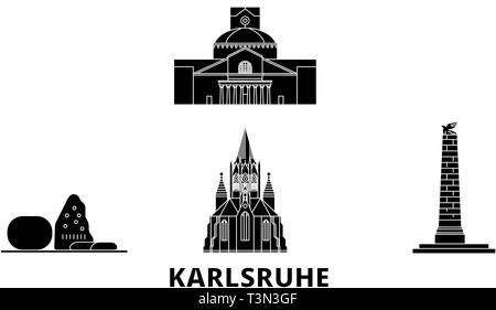 Allemagne, Karlsruhe télévision. skyline voyages Allemagne, Karlsruhe ville noire, symbole d'illustration vectorielle, les sites touristiques, sites naturels. Illustration de Vecteur