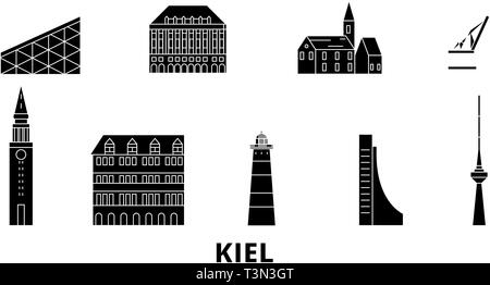 L'Allemagne, Kiel télévision billet skyline set. L'Allemagne, Kiel ville noire, symbole d'illustration vectorielle, les sites touristiques, sites naturels. Illustration de Vecteur