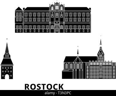 Allemagne, Rostock télévision billet skyline set. Allemagne, Rostock ville noire, symbole d'illustration vectorielle, les sites touristiques, sites naturels. Illustration de Vecteur