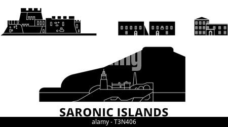 Grèce, Iles Saroniques télévision billet skyline set. Grèce, Iles Saroniques ville noire, symbole d'illustration vectorielle, les sites touristiques, sites naturels. Illustration de Vecteur