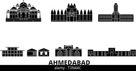 India, Ahmedabad télévision billet skyline set. India, Ahmedabad ville noire, symbole d'illustration vectorielle, les sites touristiques, sites naturels. Illustration de Vecteur