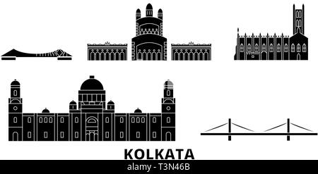 L'Inde, Kolkata télévision billet skyline set. L'Inde, Kolkata ville noire, symbole d'illustration vectorielle, les sites touristiques, sites naturels. Illustration de Vecteur