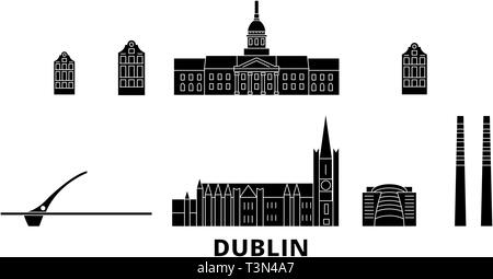 Irlande, Dublin télévision billet skyline set. Irlande, Dublin ville noire, symbole d'illustration vectorielle, les sites touristiques, sites naturels. Illustration de Vecteur