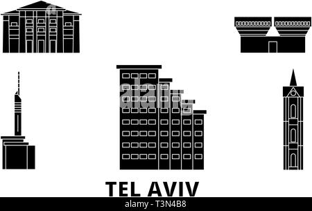 Istael, Tel Aviv skyline voyages télévision set. Istael, Tel Aviv ville noire, symbole d'illustration vectorielle, les sites touristiques, sites naturels. Illustration de Vecteur