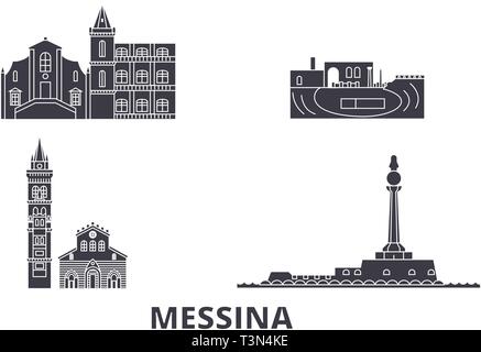 L'Italie, Messine télévision. skyline voyages Italie Messine, ville noire, symbole d'illustration vectorielle, les sites touristiques, sites naturels. Illustration de Vecteur