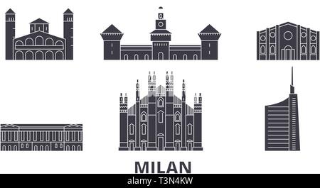 Italie, Milan télévision billet skyline set. Italie, Milan ville noire, symbole d'illustration vectorielle, les sites touristiques, sites naturels. Illustration de Vecteur