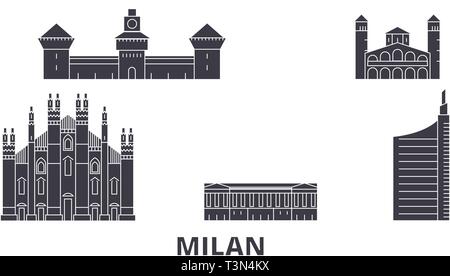 Italie, Milan City skyline voyages télévision set. Italie, Milan city ville noire, symbole d'illustration vectorielle, les sites touristiques, sites naturels. Illustration de Vecteur