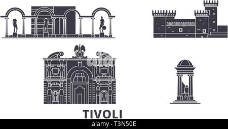 L'Italie, Tivoli télévision billet skyline set. L'Italie, Tivoli ville noire, symbole d'illustration vectorielle, les sites touristiques, sites naturels. Illustration de Vecteur